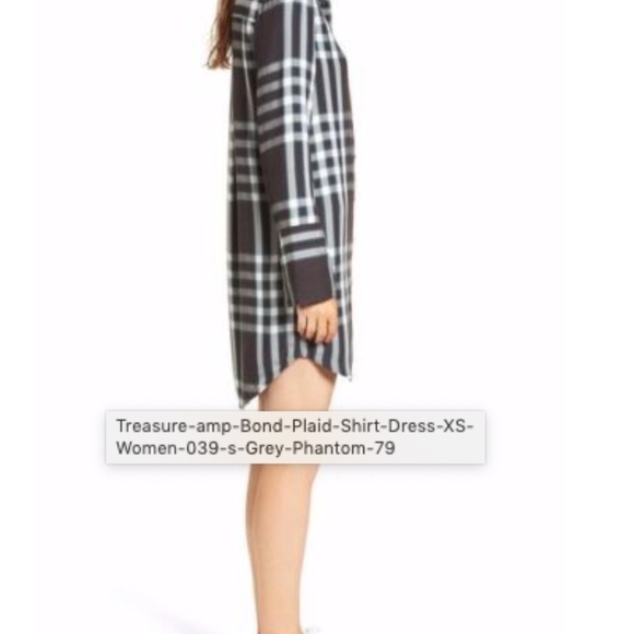 Treasure & Bond Plaid Shirt Dress XS Women's Grey - Picture 3 of 8